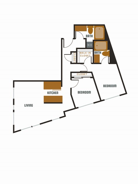 Floor plan for 2 beds, 2 baths, 1200 sqft